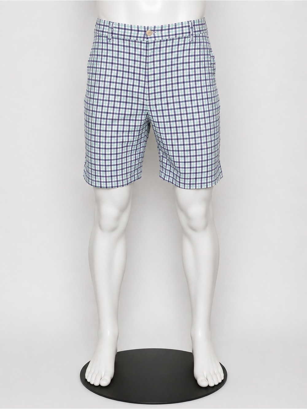 Peter Millar Blue and White Windowpane Plaid Flat-Front Shorts
